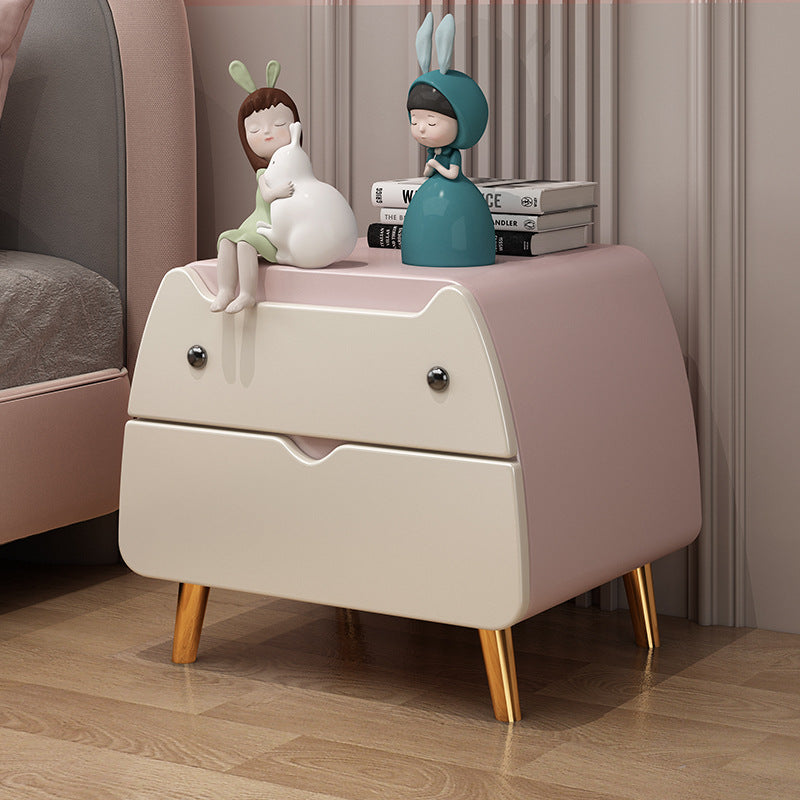 Contemporary Creative Microfiber Leather, Wood & Carbon Steel Cat-Shaped Nightstand With 2-Drawer For Kids&