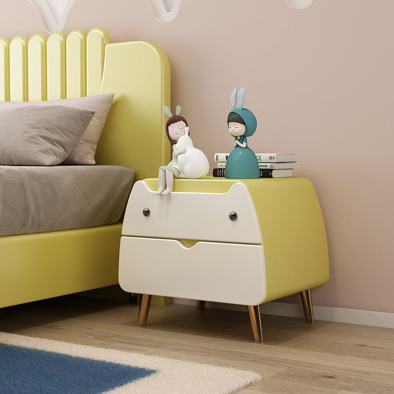 Contemporary Creative Microfiber Leather, Wood & Carbon Steel Cat-Shaped Nightstand With 2-Drawer For Kids&