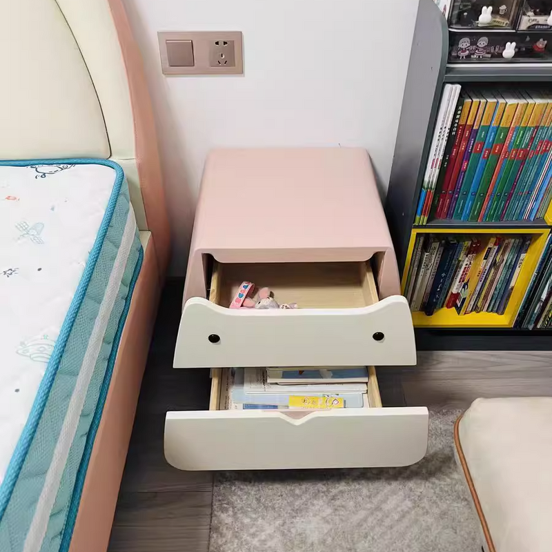 Contemporary Creative Microfiber Leather, Wood & Carbon Steel Cat-Shaped Nightstand With 2-Drawer For Kids&