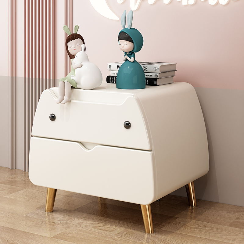 Contemporary Creative Microfiber Leather, Wood & Carbon Steel Cat-Shaped Nightstand With 2-Drawer For Kids&