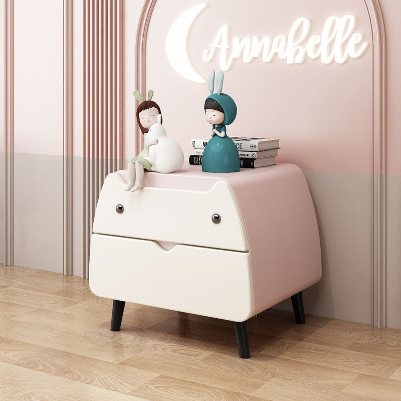 Contemporary Creative Microfiber Leather, Wood & Carbon Steel Cat-Shaped Nightstand With 2-Drawer For Kids&
