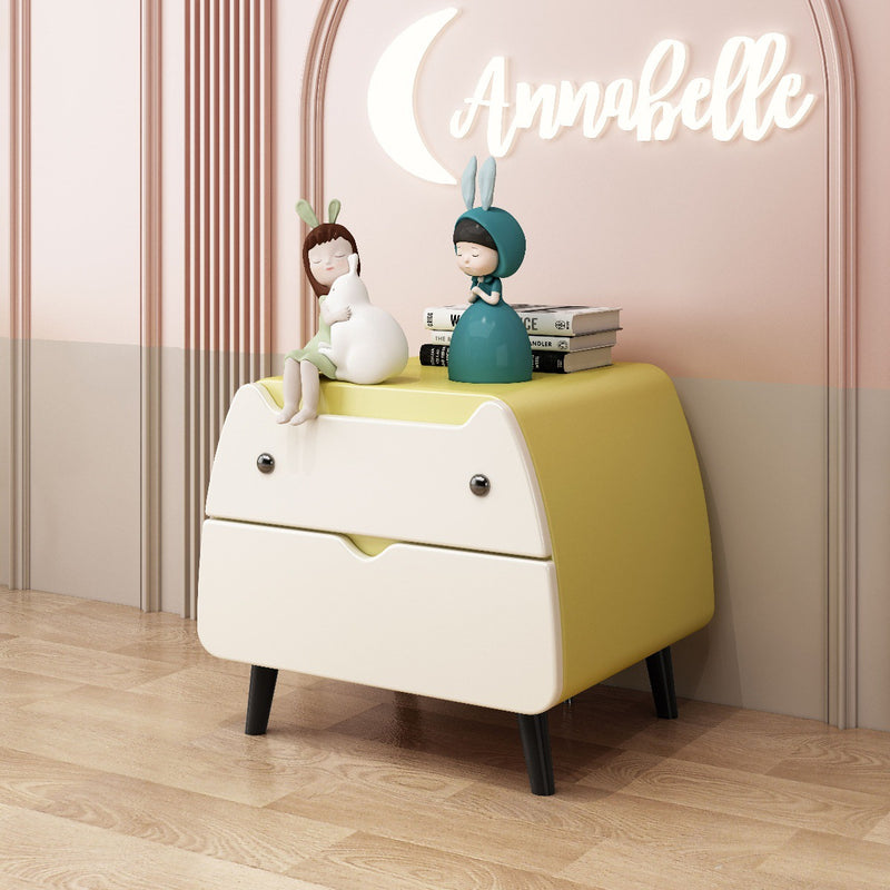 Contemporary Creative Microfiber Leather, Wood & Carbon Steel Cat-Shaped Nightstand With 2-Drawer For Kids&
