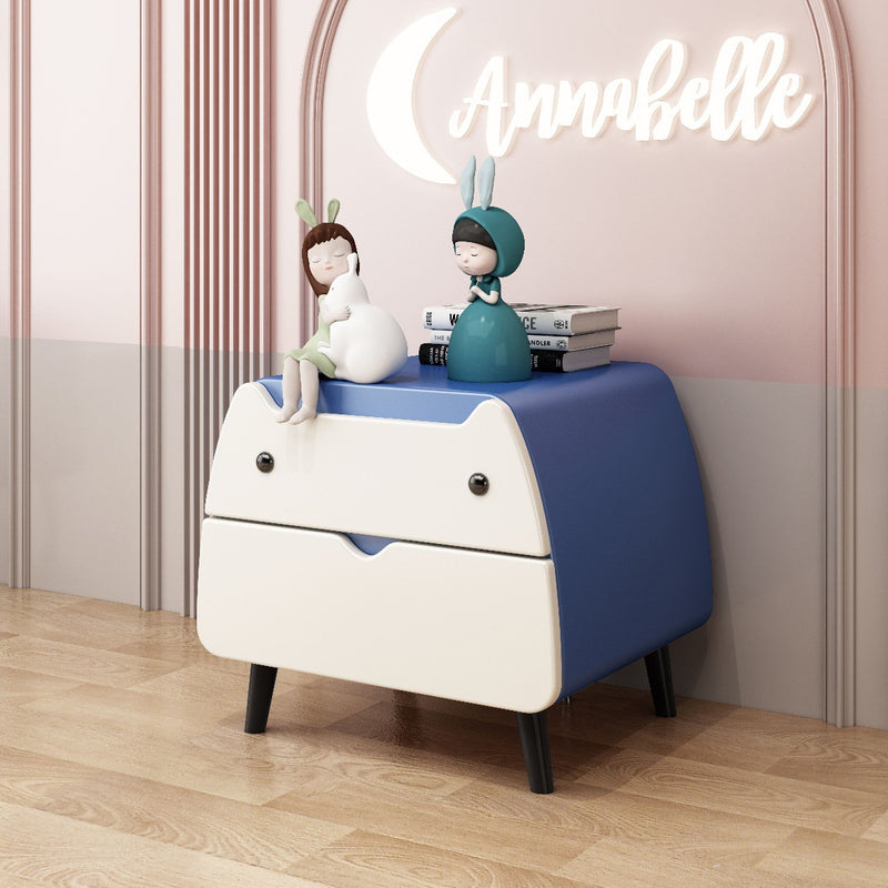 Contemporary Creative Microfiber Leather, Wood & Carbon Steel Cat-Shaped Nightstand With 2-Drawer For Kids&