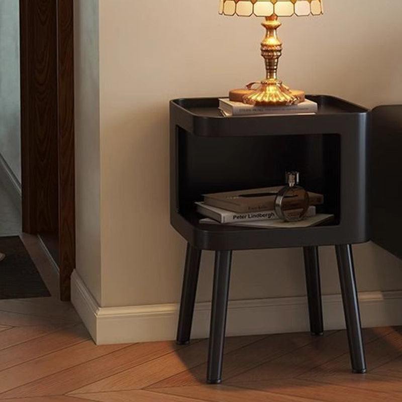 Modern Minimalist Carbon Steel Square 2-Tier Nightstand For Bedroom & Living Room