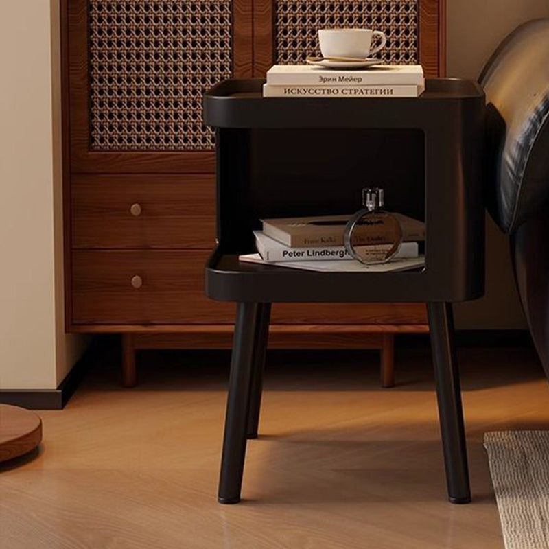 Modern Minimalist Carbon Steel Square 2-Tier Nightstand For Bedroom & Living Room
