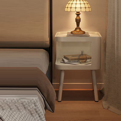 Modern Minimalist Carbon Steel Square 2-Tier Nightstand For Bedroom & Living Room