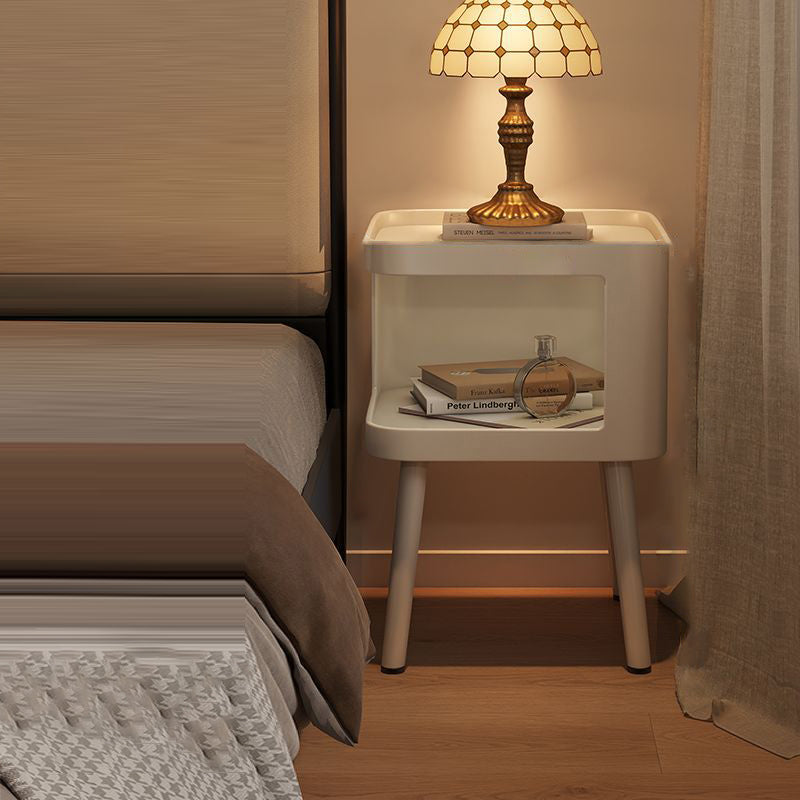 Modern Minimalist Carbon Steel Square 2-Tier Nightstand For Bedroom & Living Room