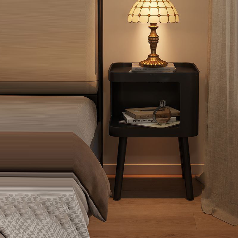 Modern Minimalist Carbon Steel Square 2-Tier Nightstand For Bedroom & Living Room