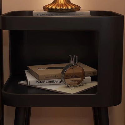 Modern Minimalist Carbon Steel Square 2-Tier Nightstand For Bedroom & Living Room