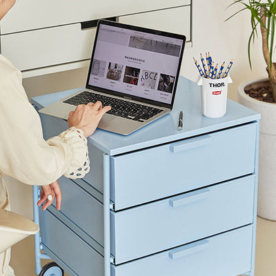 Contemporary Nordic Iron & ABS Rectangular Movable Side Table 3-Drawer For Bedroom & Living Room