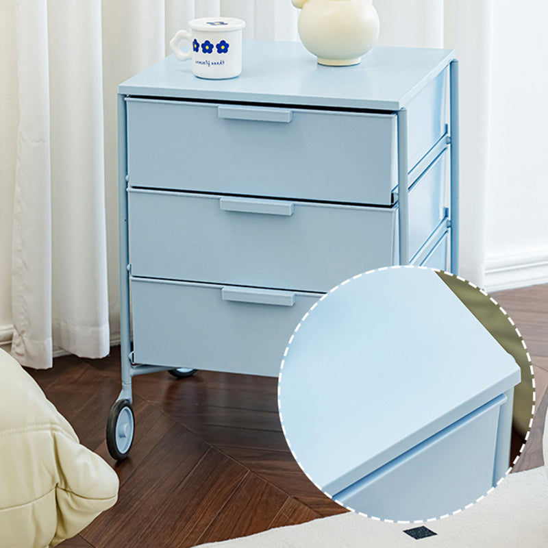 Contemporary Nordic Iron & ABS Rectangular Movable Side Table 3-Drawer For Bedroom & Living Room