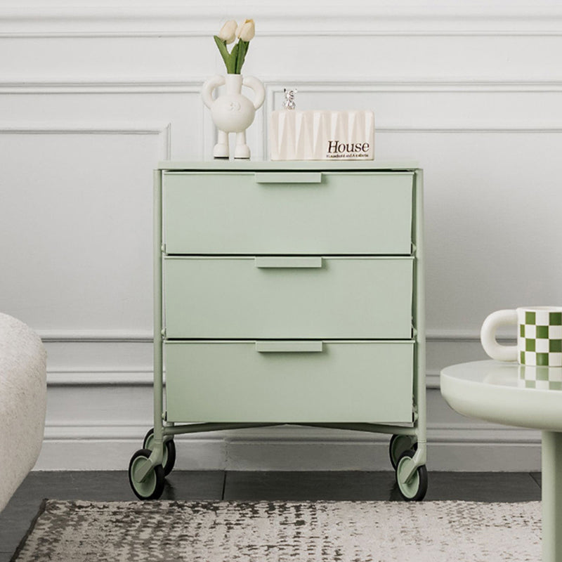 Contemporary Nordic Iron & ABS Rectangular Movable Side Table 3-Drawer For Bedroom & Living Room
