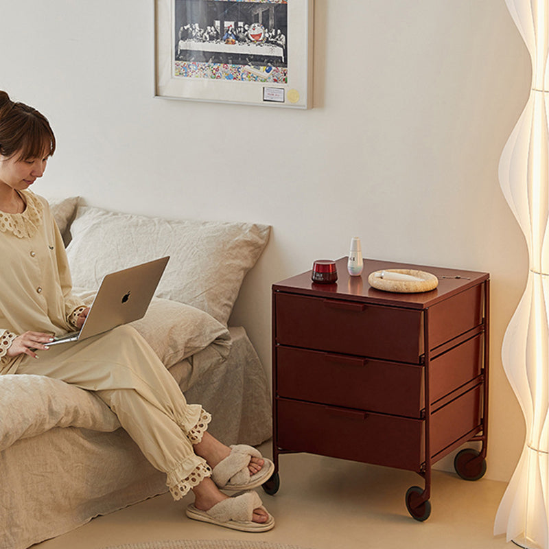 Contemporary Nordic Iron & ABS Rectangular Movable Side Table 3-Drawer For Bedroom & Living Room