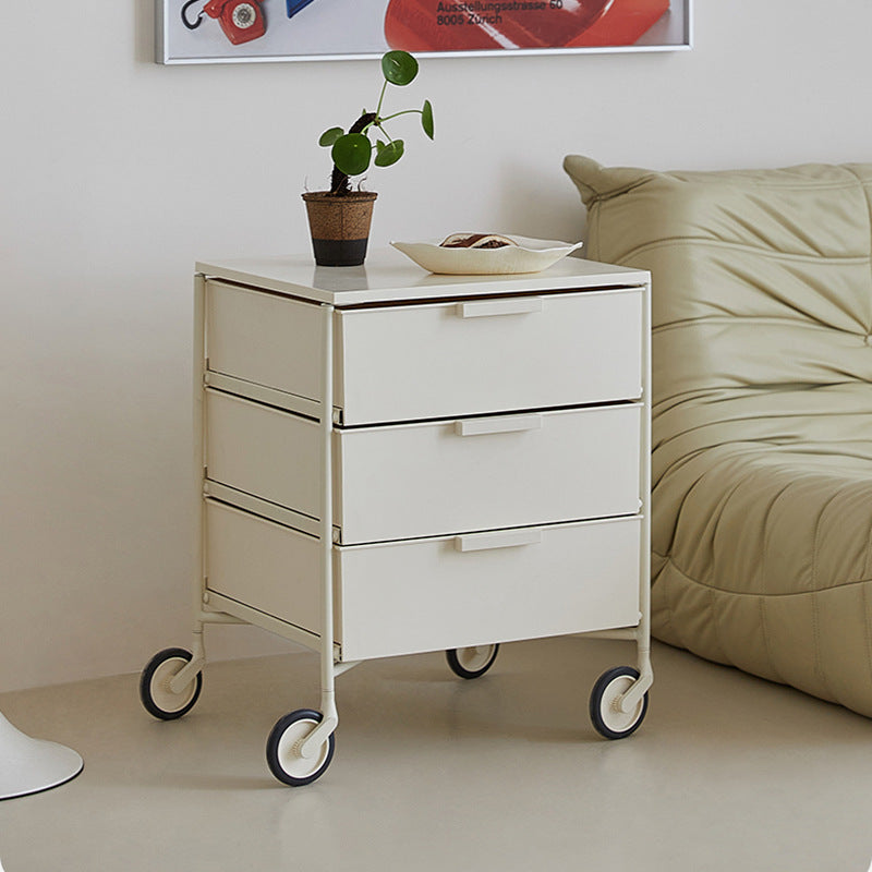 Contemporary Nordic Iron & ABS Rectangular Movable Side Table 3-Drawer For Bedroom & Living Room