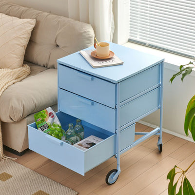 Contemporary Nordic Iron & ABS Rectangular Movable Side Table 3-Drawer For Bedroom & Living Room