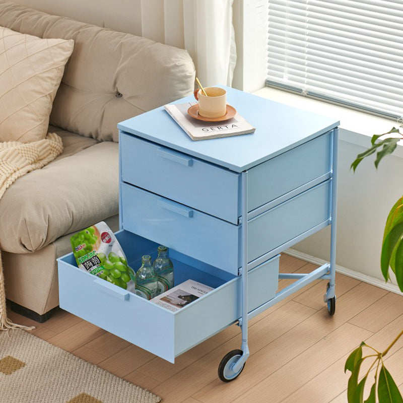 Contemporary Nordic Iron & ABS Rectangular Movable Side Table 3-Drawer For Bedroom & Living Room