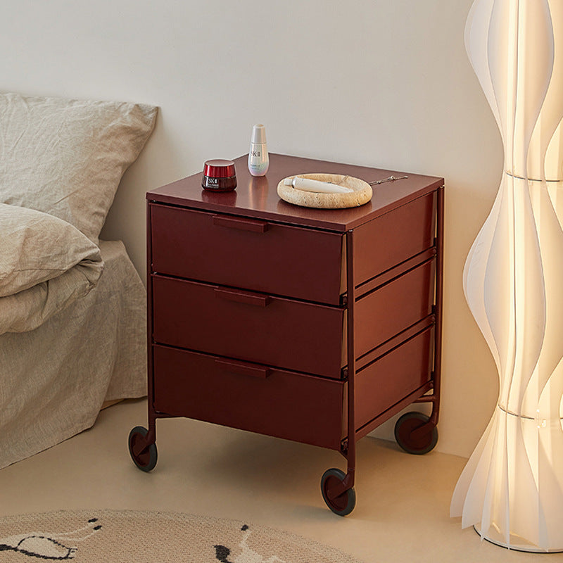 Contemporary Nordic Iron & ABS Rectangular Movable Side Table 3-Drawer For Bedroom & Living Room
