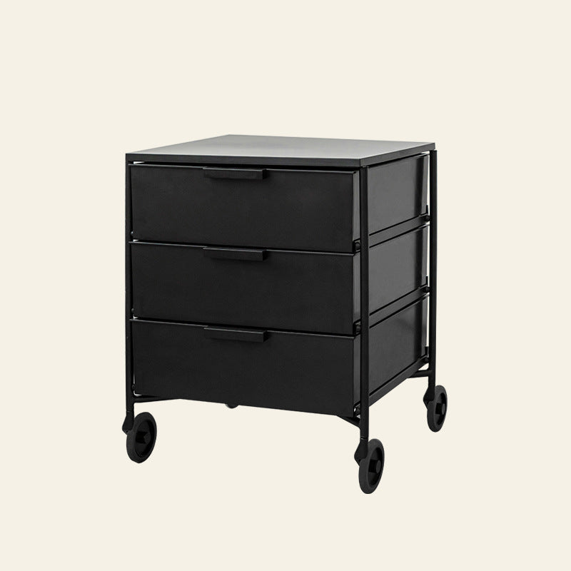Contemporary Nordic Iron & ABS Rectangular Movable Side Table 3-Drawer For Bedroom & Living Room