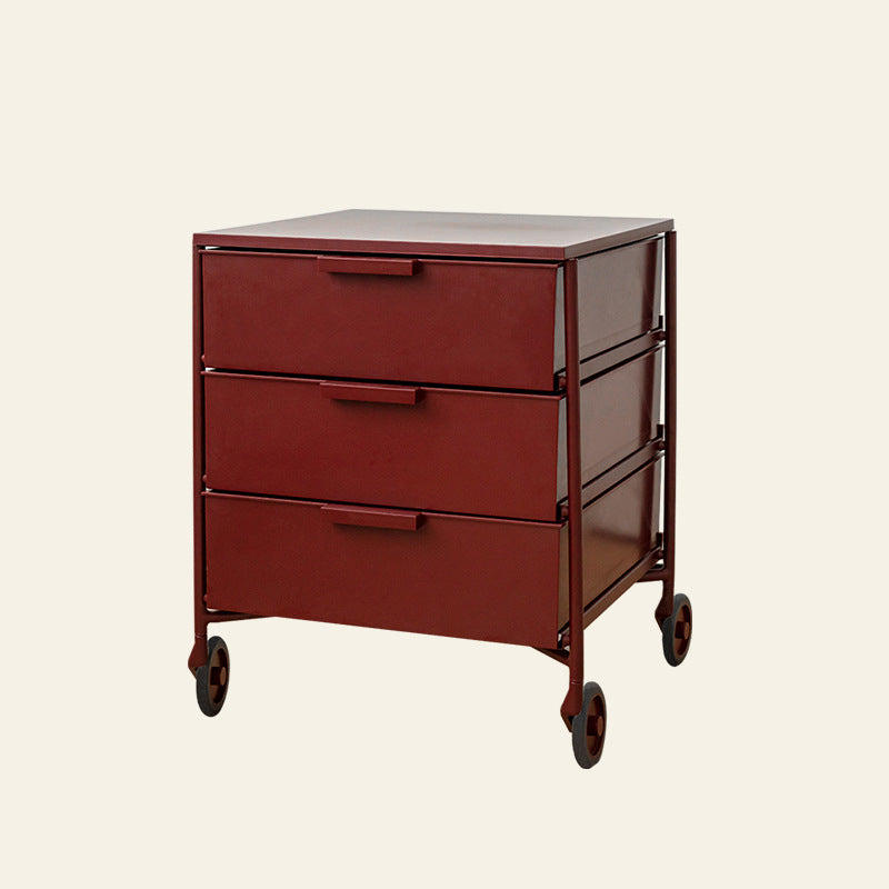 Contemporary Nordic Iron & ABS Rectangular Movable Side Table 3-Drawer For Bedroom & Living Room