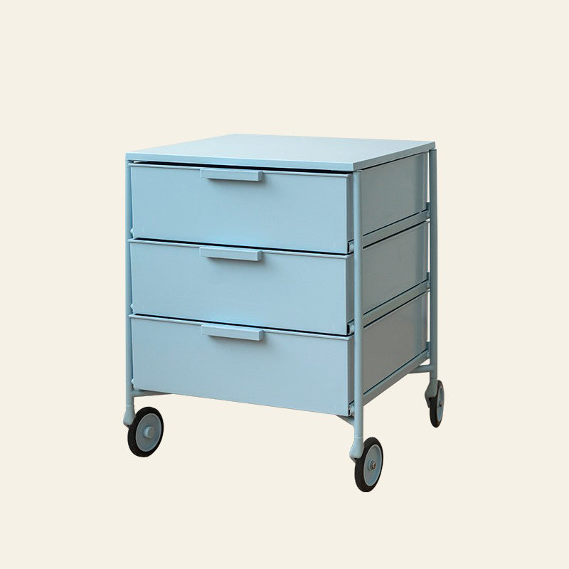 Contemporary Nordic Iron & ABS Rectangular Movable Side Table 3-Drawer For Bedroom & Living Room
