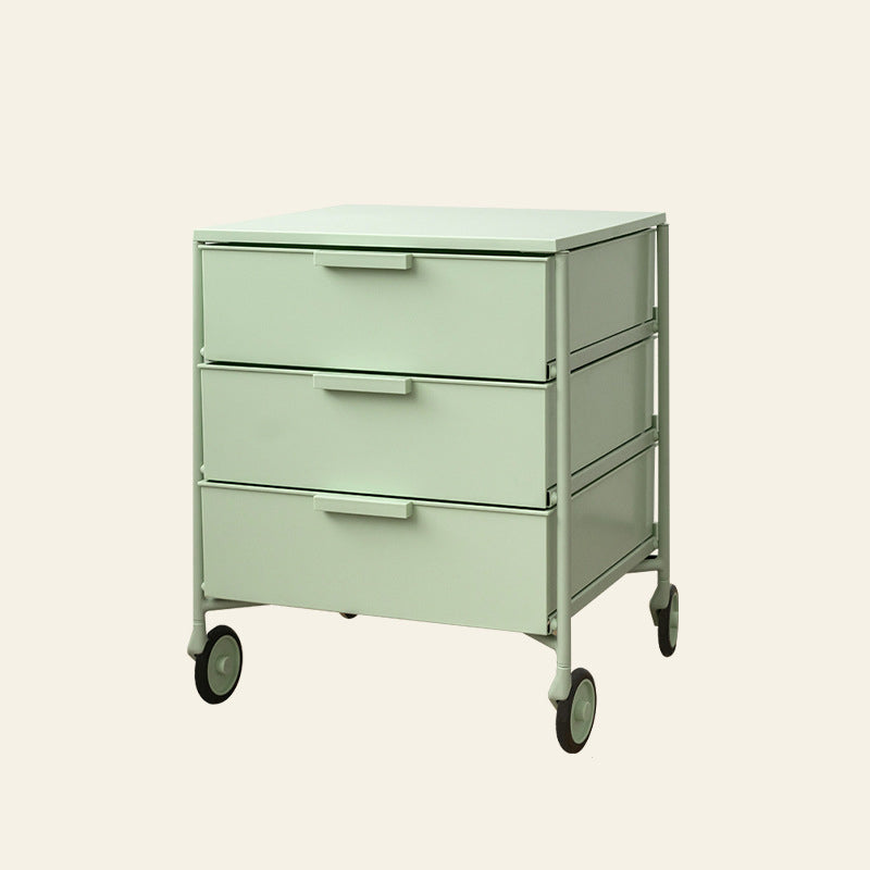 Contemporary Nordic Iron & ABS Rectangular Movable Side Table 3-Drawer For Bedroom & Living Room