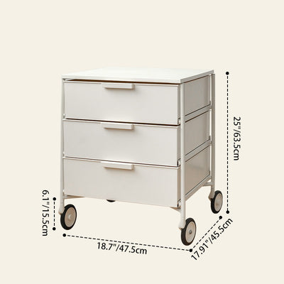 Contemporary Nordic Iron & ABS Rectangular Movable Side Table 3-Drawer For Bedroom & Living Room