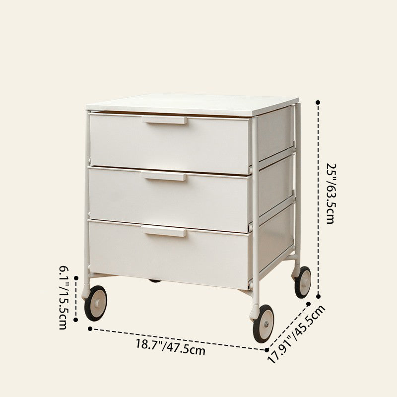 Contemporary Nordic Iron & ABS Rectangular Movable Side Table 3-Drawer For Bedroom & Living Room