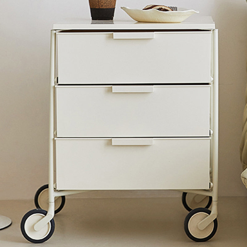 Contemporary Nordic Iron & ABS Rectangular Movable Side Table 3-Drawer For Bedroom & Living Room