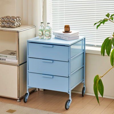 Contemporary Nordic Iron & ABS Rectangular Movable Side Table 3-Drawer For Bedroom & Living Room