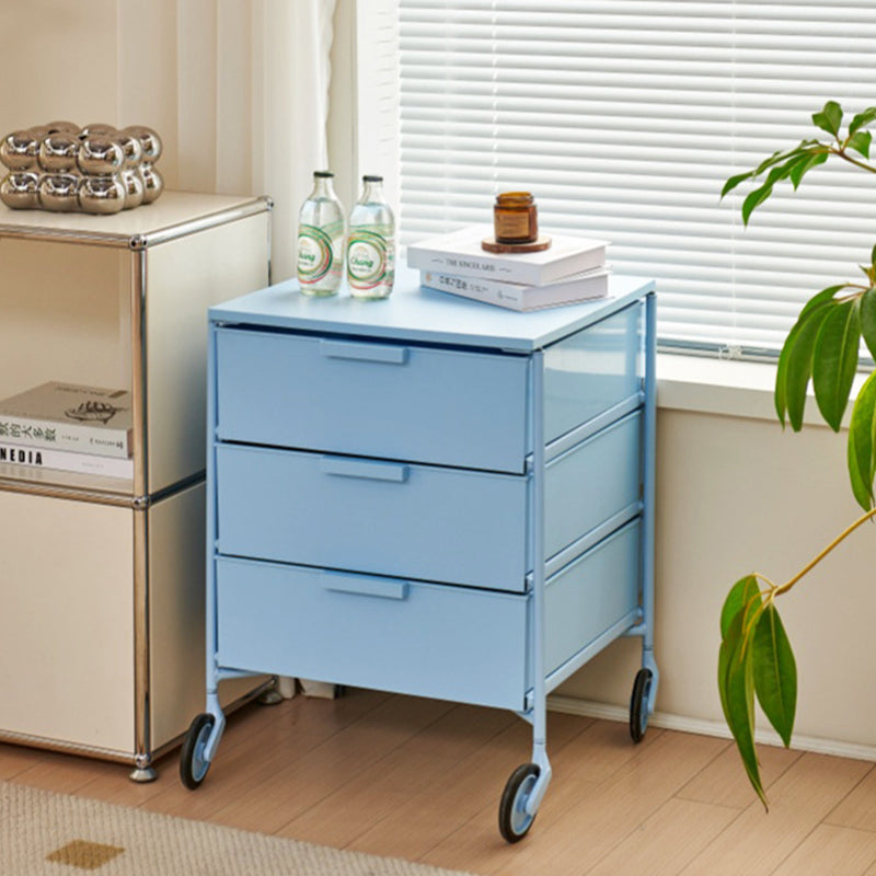 Contemporary Nordic Iron & ABS Rectangular Movable Side Table 3-Drawer For Bedroom & Living Room