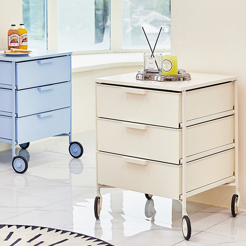 Contemporary Nordic Iron & ABS Rectangular Movable Side Table 3-Drawer For Bedroom & Living Room