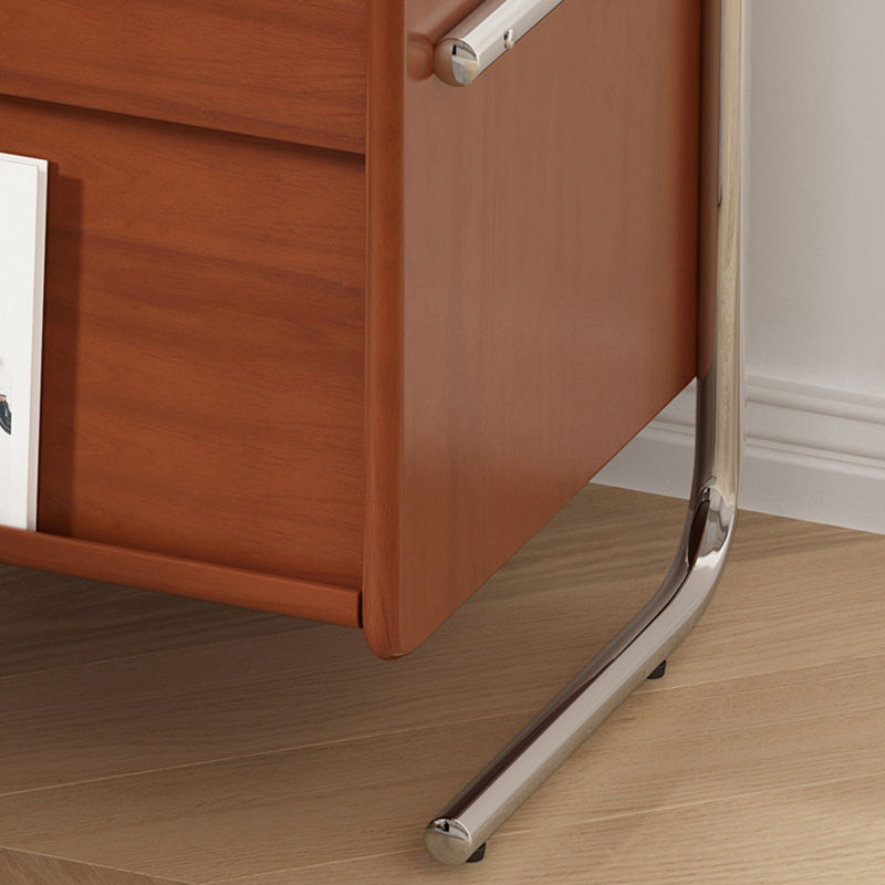 Traditional Vintage Wood, Rock Slab &amp; Stainless Steel Rectangular Nightstand With 2-Drawer For Bedroom