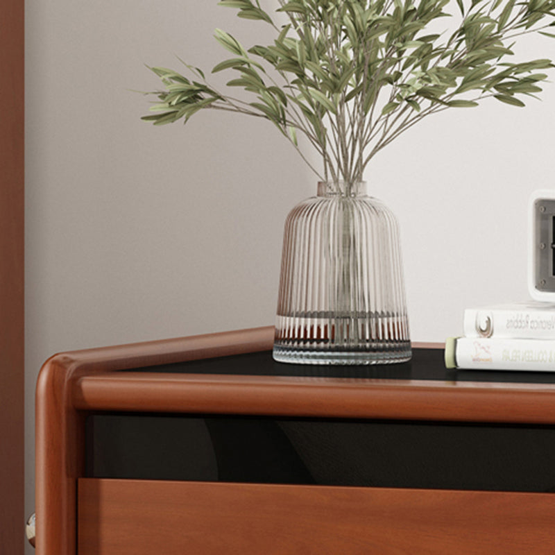 Traditional Vintage Wood, Rock Slab &amp; Stainless Steel Rectangular Nightstand With 2-Drawer For Bedroom