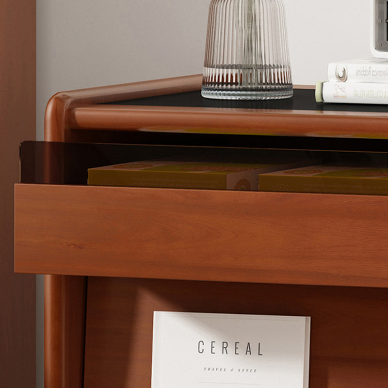 Traditional Vintage Wood, Rock Slab &amp; Stainless Steel Rectangular Nightstand With 2-Drawer For Bedroom