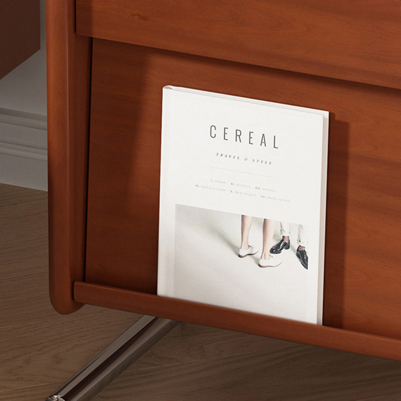 Traditional Vintage Wood, Rock Slab &amp; Stainless Steel Rectangular Nightstand With 2-Drawer For Bedroom