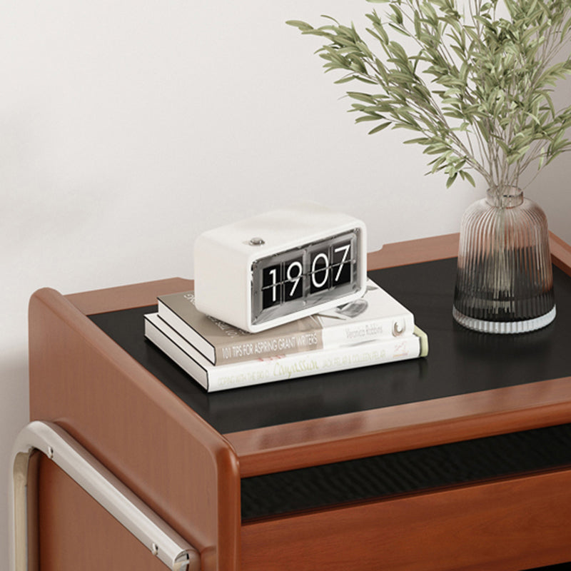 Traditional Vintage Wood, Rock Slab &amp; Stainless Steel Rectangular Nightstand With 2-Drawer For Bedroom