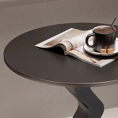 Modern Minimalist Iron Rock Slab Round Top Wave Base Side Table Durable For Living Room Bedroom