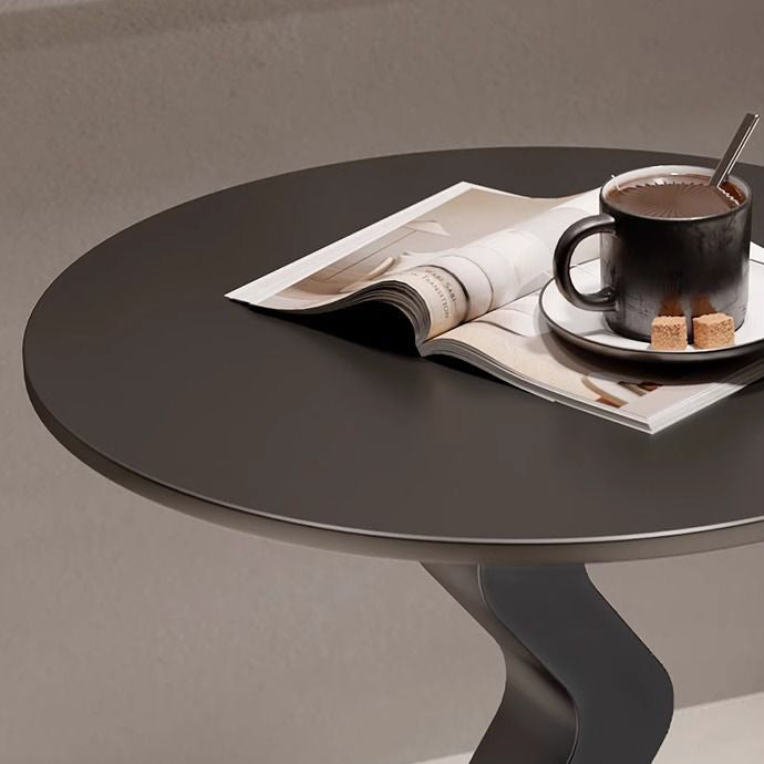Modern Minimalist Iron Rock Slab Round Top Wave Base Side Table Durable For Living Room Bedroom