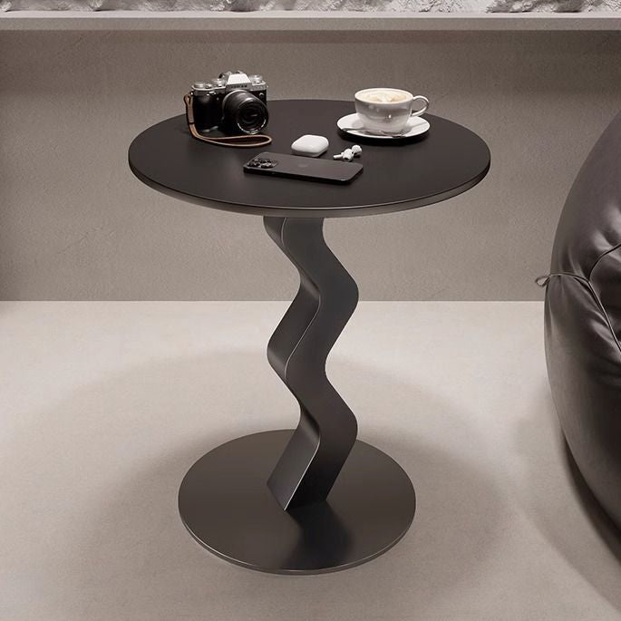 Modern Minimalist Iron Rock Slab Round Top Wave Base Side Table Durable For Living Room Bedroom