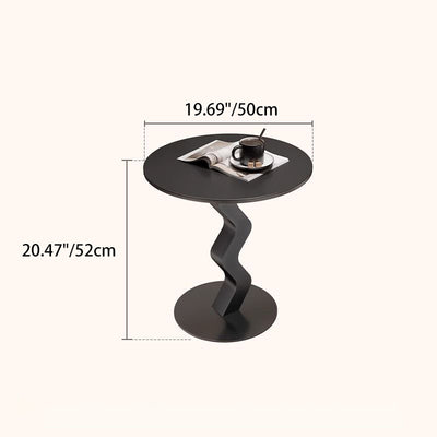 Modern Minimalist Iron Rock Slab Round Top Wave Base Side Table Durable For Living Room Bedroom