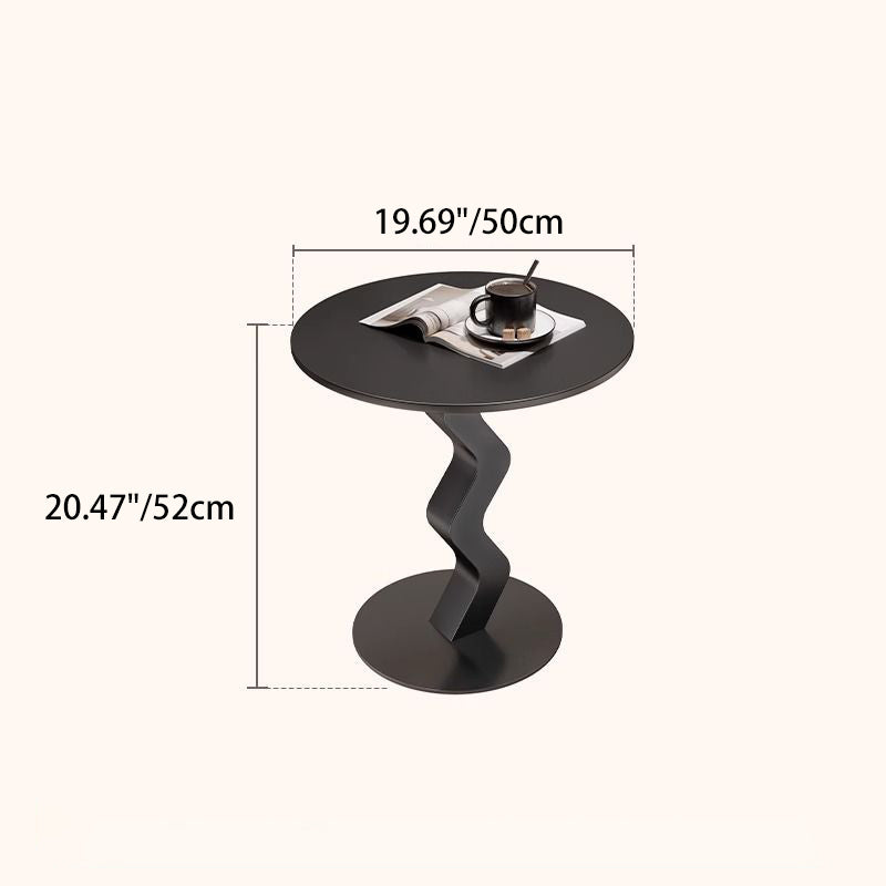 Modern Minimalist Iron Rock Slab Round Top Wave Base Side Table Durable For Living Room Bedroom