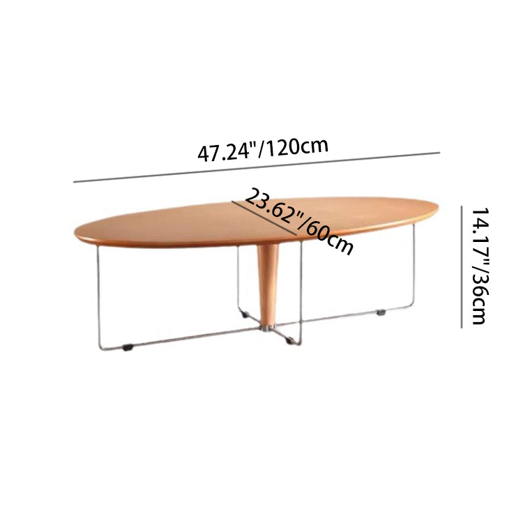 Mesa de centro ovalada moderna de pino de mediados de siglo y acero inoxidable con almohadillas antideslizantes para sala de estar y dormitorio 