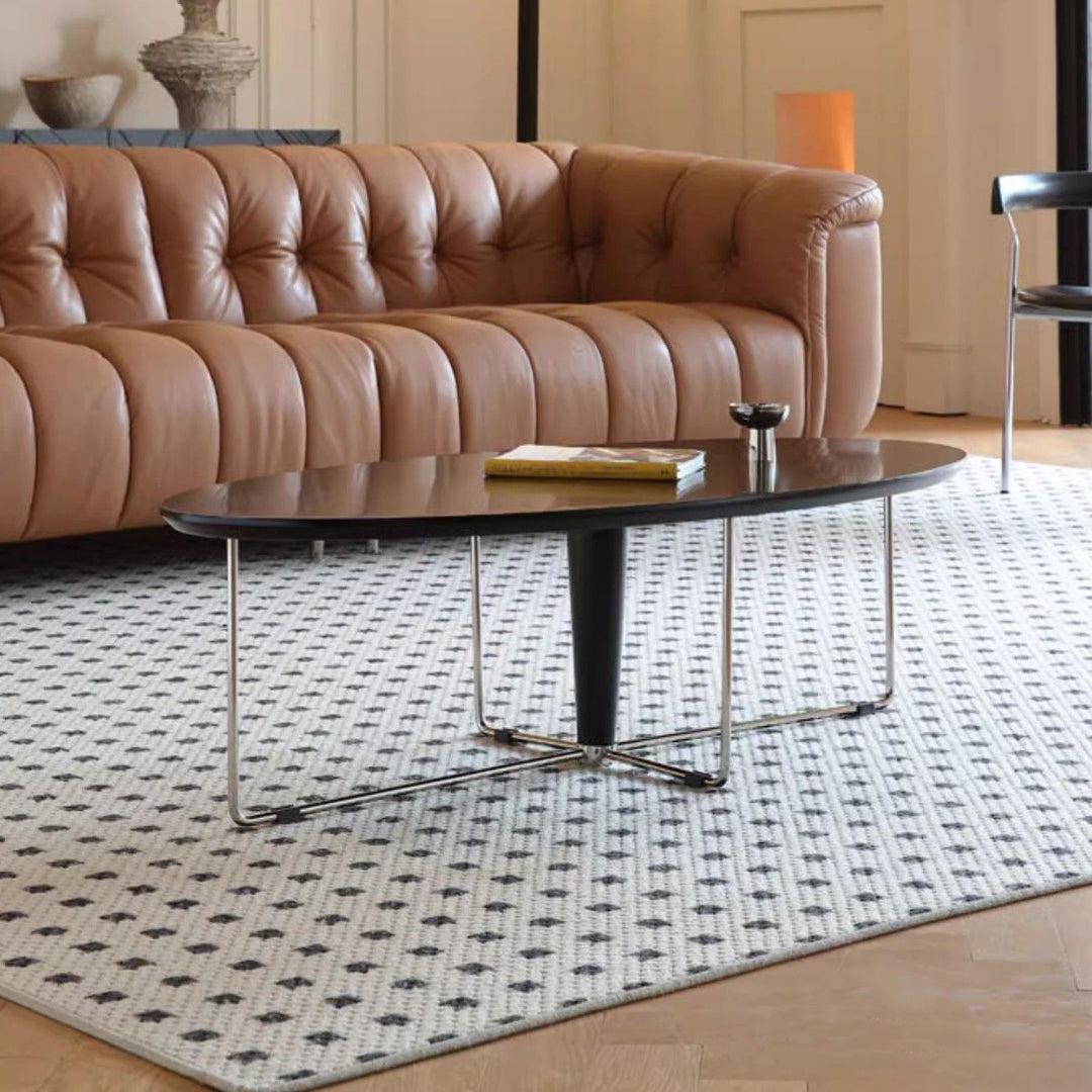 Mesa de centro ovalada moderna de pino de mediados de siglo y acero inoxidable con almohadillas antideslizantes para sala de estar y dormitorio 