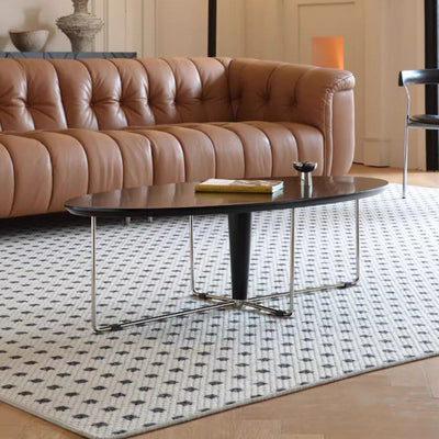 Moderner mid-century Holz- und Edelstahl-Oval-Couchtisch mit Anti-Rutsch-Pads für Wohnzimmer und Schlafzimmer 