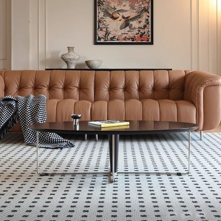 Mesa de centro ovalada moderna de pino de mediados de siglo y acero inoxidable con almohadillas antideslizantes para sala de estar y dormitorio 