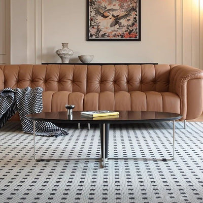 Moderner mid-century Holz- und Edelstahl-Oval-Couchtisch mit Anti-Rutsch-Pads für Wohnzimmer und Schlafzimmer 
