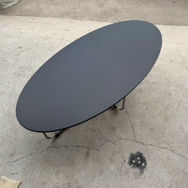 Mesa de centro ovalada moderna de pino de mediados de siglo y acero inoxidable con almohadillas antideslizantes para sala de estar y dormitorio 