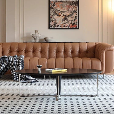 Moderner mid-century Holz- und Edelstahl-Oval-Couchtisch mit Anti-Rutsch-Pads für Wohnzimmer und Schlafzimmer 