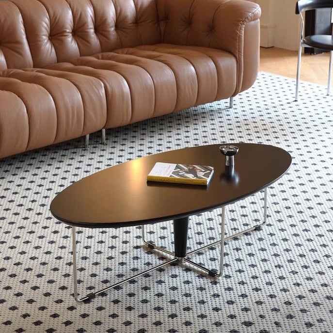 Moderner mid-century Holz- und Edelstahl-Oval-Couchtisch mit Anti-Rutsch-Pads für Wohnzimmer und Schlafzimmer 