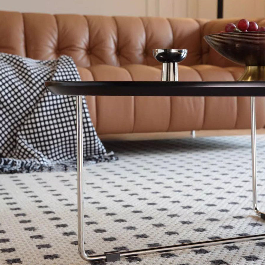 Mesa de centro ovalada moderna de pino de mediados de siglo y acero inoxidable con almohadillas antideslizantes para sala de estar y dormitorio 